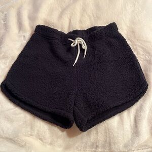 Gilly Hicks Black Sherpa Lounge Shorts with White Drawstring